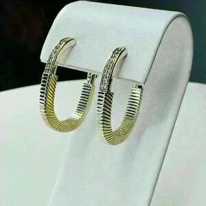 Gold  Hoop Earrings with Simulated Stones Safety Latch